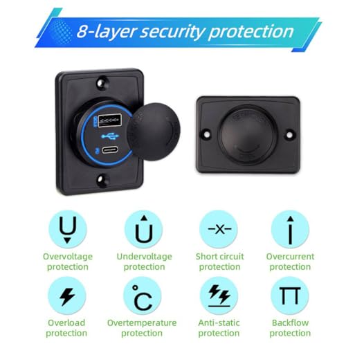 48W Fast Charger Panel for Car Boat, 30W PD+18W QC3.0 Quick Charge USB-C & USB-A Ports, Universal 12V/24V Waterproof Charging Hub, Automotive Marine Adapter for Phone, Tablet, Laptop
