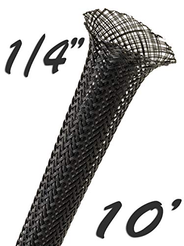 Electriduct 1/4" Black PET Expandable Braided Sleeving Cable Mesh Flexible Wire Sleeve - 10 Feet - size: 0.25 Inch - 10 Feet