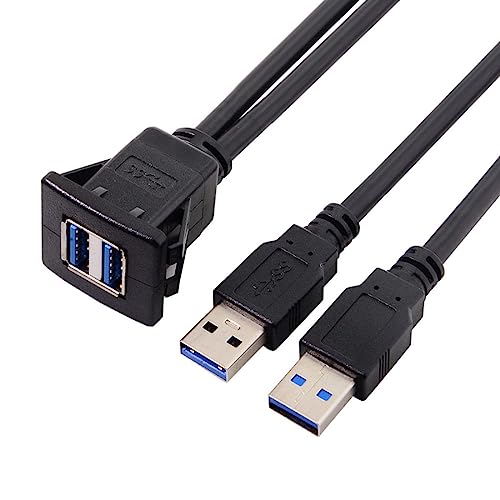 chenyang USB 3.0 Dual Port Flush Mount 2 Male to 2 Female Extension Cable for Car Dashboard Panel Mount - color: Dual Port Male to Female with Latch