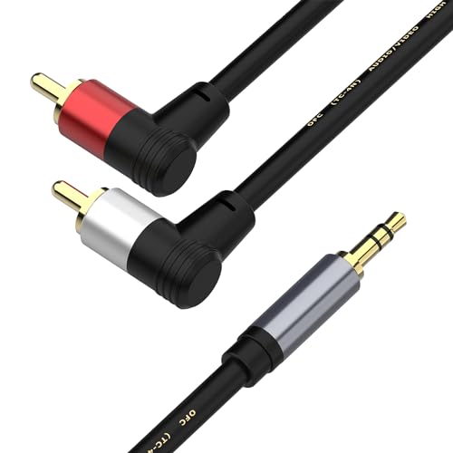 RCA to 3.5mm AUX Cable(6.6 Feet), 3.5mm Male to 90 Degree Right Angle RCA 2-Male Headphone Jack Adapter Y Splitter Cable Gold-Plated for Smartphones, Speakers, MP3, Tablets & More (6.6FT/2M) - size: 2M/6.6FT, style: RCA angled