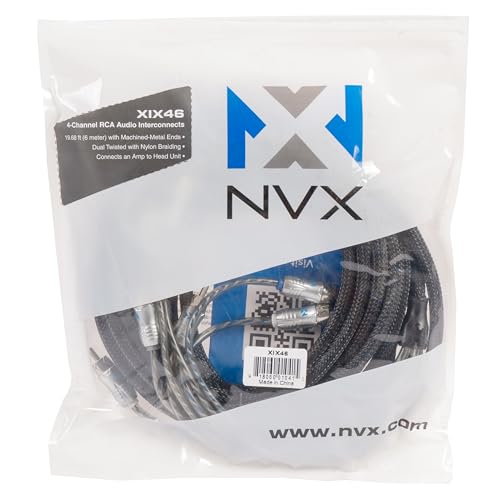 NVX® XIX46 19.69 ft (6 Meter) Oxygen Free Copper 4-Channel Double Twisted Pair X-Series Car Audio RCA Audio Interconnect Cable with Shielded Noise Reduction and Split-tip Silver-Plated Machined Ends - size: 4 Channel- 20 ft.