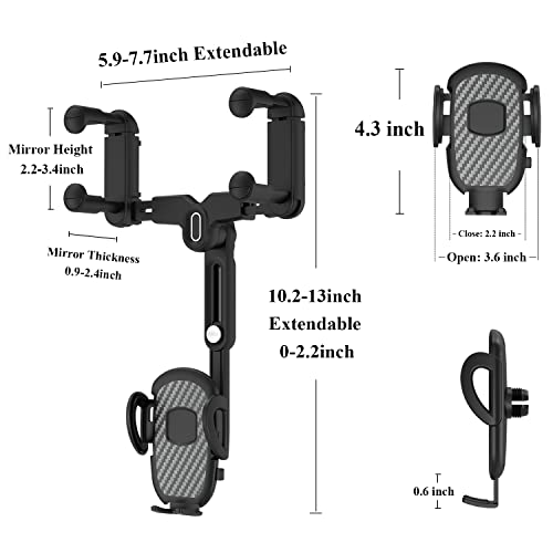 Car Phone Holder for Rearview Mirror, 360 Rotatable and Retractable, Fits 4.0-7.0 Inch Smartphones, Mirror-Black - style: Car Phone Holder for Rearview Mirror