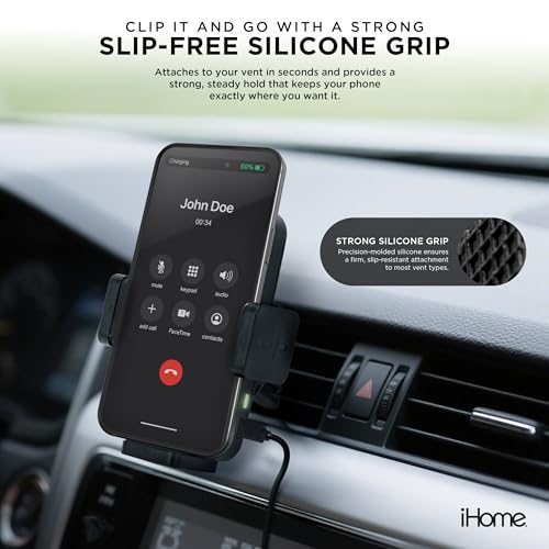 iHome Car Mount, Dashboard/Windshield/Vent Mount, Swivel Neck, Silicone Grip, Adjustable Mount Arm with Suction Cup Base (Wireless Charging Car Mount) - style: Wireless Charging Car Mount
