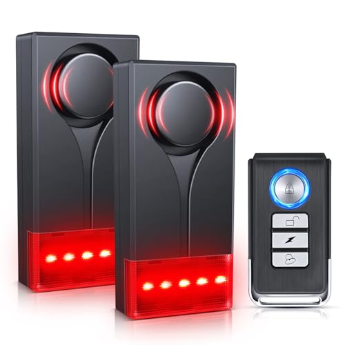 Car Anti-Theft Vibration Alarm, ELECTOP 108dB Automobile Vibration Sound & Light Alert, Wireless Remote Car Alert Automotive Warning Interior Safety Light - color: 2 Alarm(1 Remote)