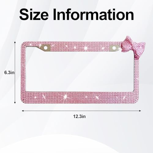 Wanheart 1 Pack Pink Bling License Plate Frame with Pink Corner Bow - color: Pink Frame + Pink Bow