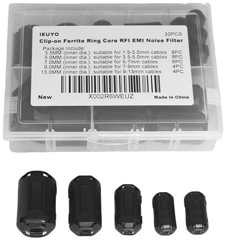 30Pcs Snap-On Ferrite Beads Choke Ring Core EMI RFI Suppressor - size: 3/5/7/9/13mm-30P