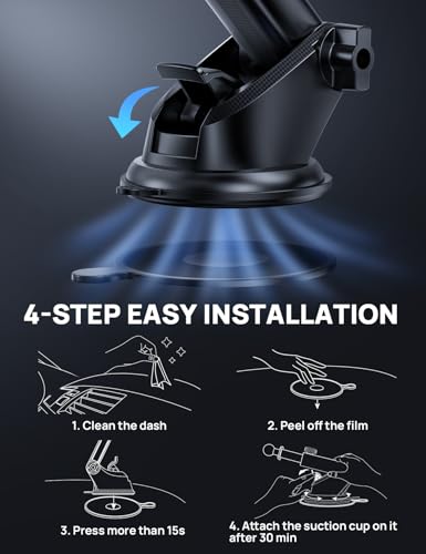Car Phone Holder Mount with Suction Cup, Windshield Adjustable Phone Stand - color: Dash-Gray