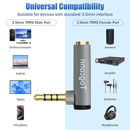 Right Angle 3.5mm 1/8" Audio Mic Adapter 2-Pack,90 Degree 3.5mm 1/8 Inch TRRS Male to Female Stereo Headphone Microphone Jack Plug AUX Connector Compatible with Headset, Tablets, MP3 Players, Speakers - color: 3.5mm TRRS Male to Female, size: 2 Pack