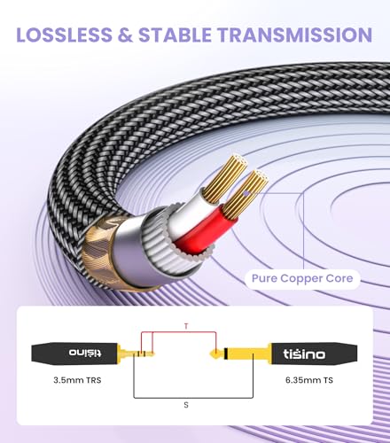 Tisino 1/4 to 1/8 Stereo Cable, 3.5mm TRS to 1/4 inch TS Mono Interconnect Cable - Mono to Stereo Adapter - 6 Feet - size: 6.6 feet