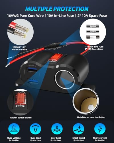 120W 2*QC3.0 Outlet Cigarette Lighter Socket Splitter LED Voltmeter - color: Black Blue, size: 1P