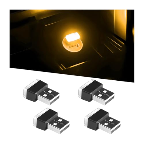 4 Pack 5 V 0.2 W USB Interior Ambient Lights, Yellow - color: Yellow