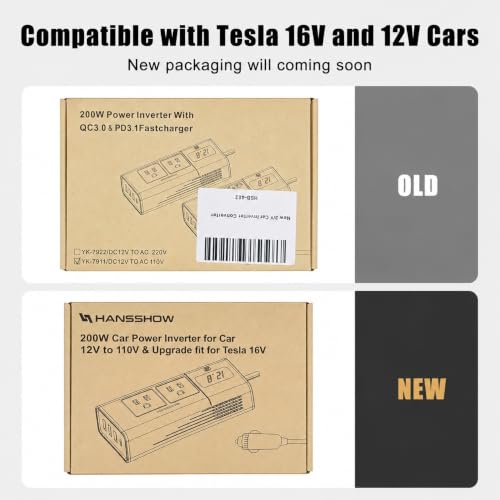 200W Car Power Inverter DC 12V to 110V AC Outlet fit for Tesla/Car/Truck