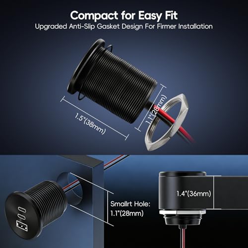 4PCS 90W All-Aluminum RV USB Outlet 12V/24V 3 Ports Recessed Mount - color: Black, size: 4P