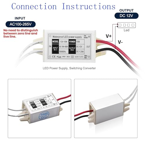 12V Power Supply LED Driver, Lustaled 15W 12 Volt Power Supply Transformer Waterproof IP67 Small 120V AC to 12V DC Converter for LED Strips, Security Cameras, Junction Box, G4 MR11 MR16 Bulbs (4-Pack) - style: 15W 12V - 4 Pack