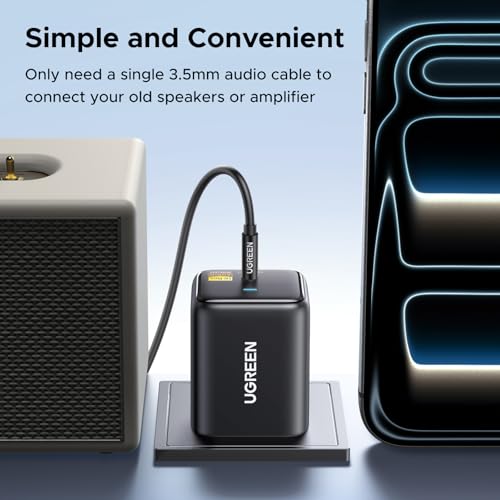 UGREEN Bluetooth 6.0 LDAC Audio Adapter for TV Home Speakers, High-Resolution Wireless Audio Bluetooth Receiver, Add Bluetooth Wireless to AUX/RCA Stereo Systems, Plug & Play and Dual Device Pairing