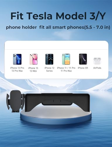Premium Tesla Phone Mount & Holder for Model Y (2019-2024) & Model 3 (2018-2023),Snap-On Screen Clip with Scratch-Free Felt Base, Solid Alloy Arm