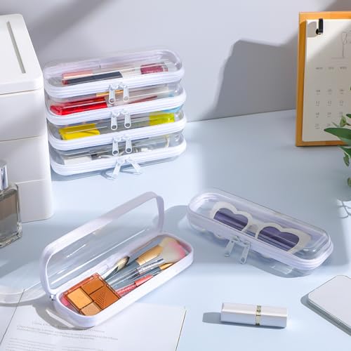 Sanwuta 6 Clear Hard Zipper Case, White, 7.87 x 2.56 x 1.57 Inch - color: White, size: 7.87 x 2.56 x 1.57 Inch