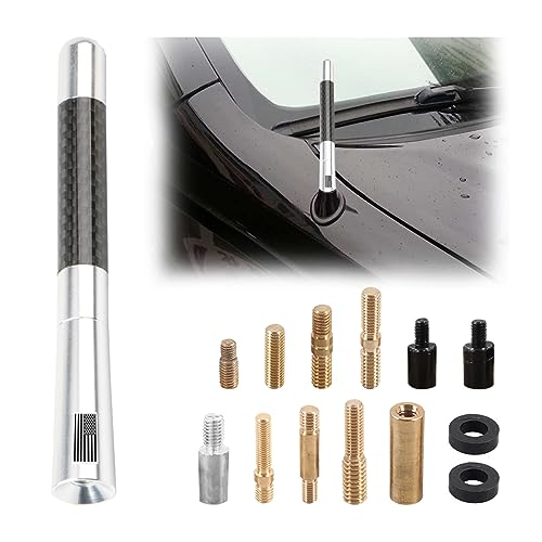 BESULEN 4.7 Inch Car Short Antenna, American Flag Design, Silver - color: Silver, size: 4.7 Inch