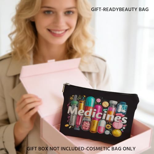 Medicine Makeup Bag, Colorful Medical Themed Cosmetic Bags Zipper Pouch - color: Multicolor 057