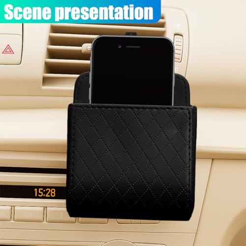 YoRise PU Leather Car Air Vent Storage Bag, Car Console Organizer (Black) - color: Black
