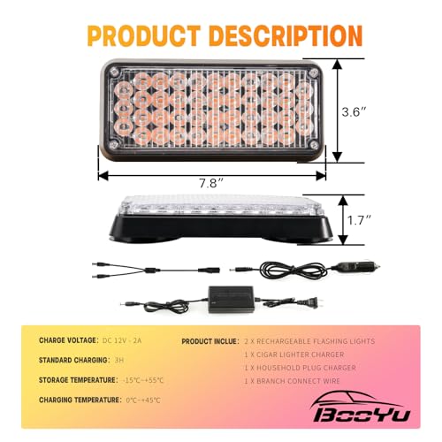2-Pcs Battery Operated LED Emergency Strobe Lights Bar w/Magnetic Base Rechargeable Portable Roadside Roof Top Mini Plow Flash Beacon Warning Light for Truck/Trailer/Vehicle (Red) - color: 2-PCS Red