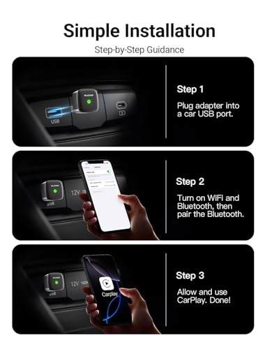 ZUCWO Mini Wireless CarPlay Adapter for Carplay and Android Auto 2-in-1 Mini USB Design for Cars, Plug and Play Converts Wired to Wireless CarPlay for iOS10+ / Android 11+