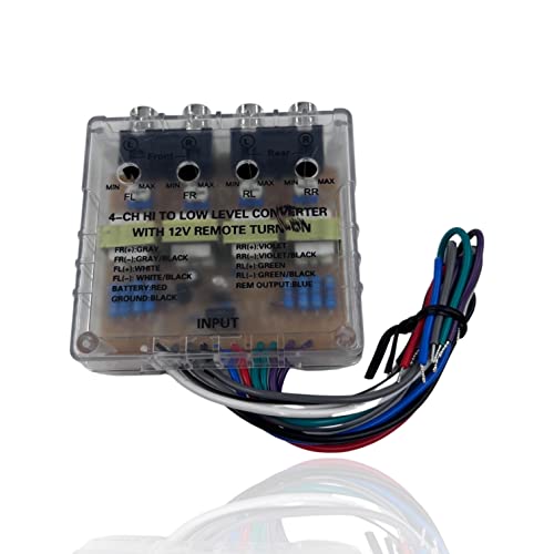 Audiotek 4 Channels Car Audio Hi Low High to Low Impedance RCA Line Converter for Car Receiver and Amplifier + Built-in Remote Turn-On, Ground Loop Isolator - at-HL5