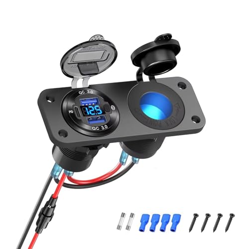 2-in-1 Marine Switch Panel USB Charger 72W Cigarette Lighter Voltmeter Boat - size: 2in1 Dual QC3.0 and PD3.0