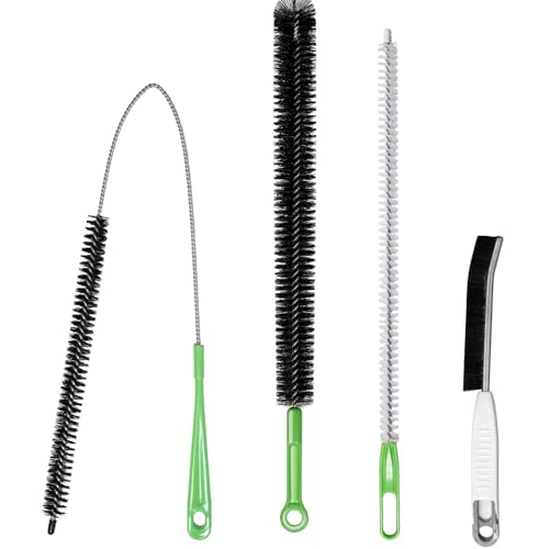 4pcs Flexible Cleaning Brush Set for Dryer Vents, Fridge Coils, HVAC Systems & Tight Spaces – Multi-Use Lint and Dust Remover with Crevice Brush and Detailing Tools