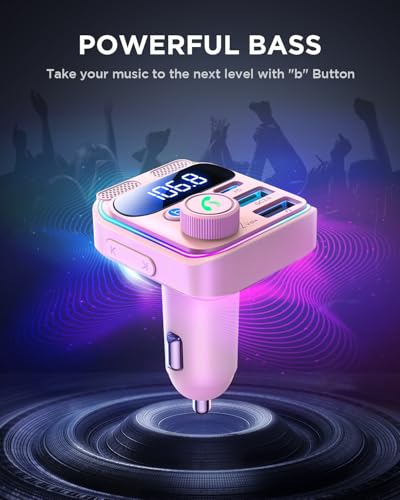 JOYROOM 81W Bluetooth 6.0 Car Adapter FM Wireless Radio Transmitter - Pink - color: Pink