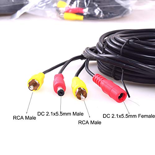Car RCA DC Audio Video AV Extension Cable for CCTV Security, Truck Bus Trailer Reverse Parking Camera (5 Meters/16 Feet) - 2 in 1 RCA Video & DC Power Cable - size: 5m/16ft