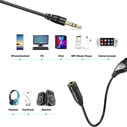 PChero 2 Packs 3.5mm Headphone Extension Cable with Volume Control, 3.3FT - size: 3.3 ft, 2 Packs