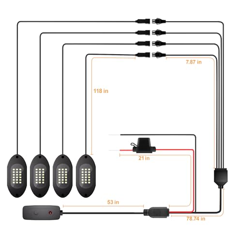 Honalia Pure White Rock Lights for UTV ATV with Switch 4 Pods 6000K - color: Pure White, size: 4 Pods