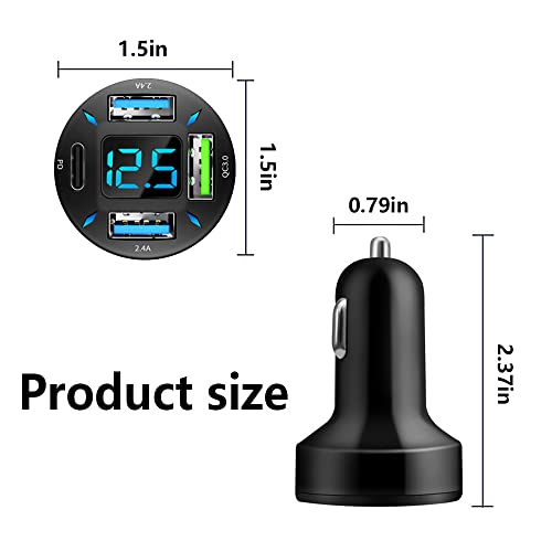 Car Charger 66W Super Fast Charging with USB PD&QC 3.0(Voltmeter&LED Lights) Universal Quick Charge for 12-24V Car Cigarette Lighter Plug,Compatible with iPhone 14 13 12,S22 S21 S20,iPad(Black) - color: Black