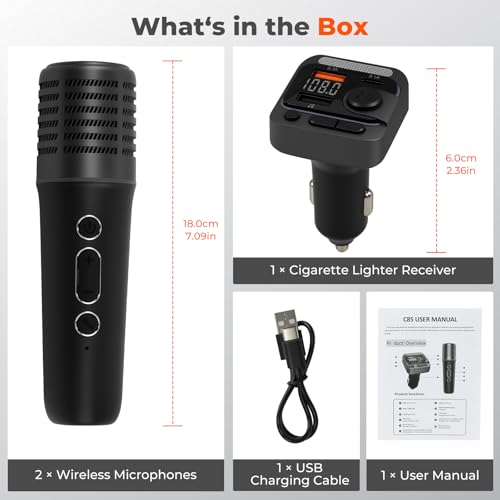 Wireless Bluetooth Car Karaoke Microphone Kit Plug in Cigarette Lighter, 30H Duration 10M Range | Perfect for Outdoor Parties, Travel Sing-Alongs & Group Gatherings