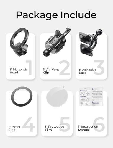 LISEN for MagSafe Car Phone Mount -Strong Magnets Magnetic Phone Holders for Your Car 2-in-1 Vent Dashboard Magnet Cell Phones Holder Mounts Car Accessories fit Note 18 iPhone 17 Pro Max 16 15 14 13 - color: Black