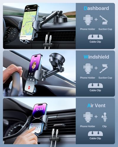 HTU Car Phone Holder【2026 Upgraded 100+LBS Suction & Safety Cert】 Cell Phone Car Mount for Truck Heavy Duty Phone Holder for Dashboard/Windshield/Vent for iPhone 17 16 Pro Max, Purple - color: Purple
