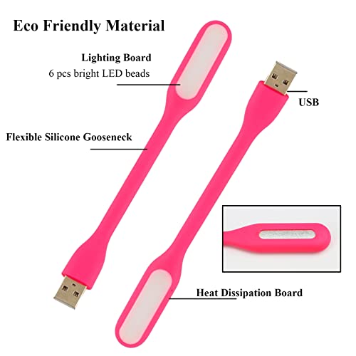Mini Flexible Light, Portable USB Led Reading Night Lamp for PC Laptop Computer Notebook Power Bank - 2 Pack (Pink) - color: Pink