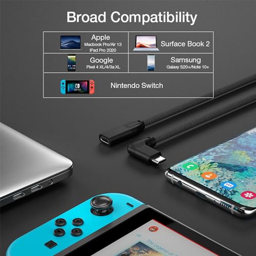 Right Angle USB C Extension Cable 1.6FT, USB-C 3.2 Male to Female Cable - color: BLACK, size: 1.6FT