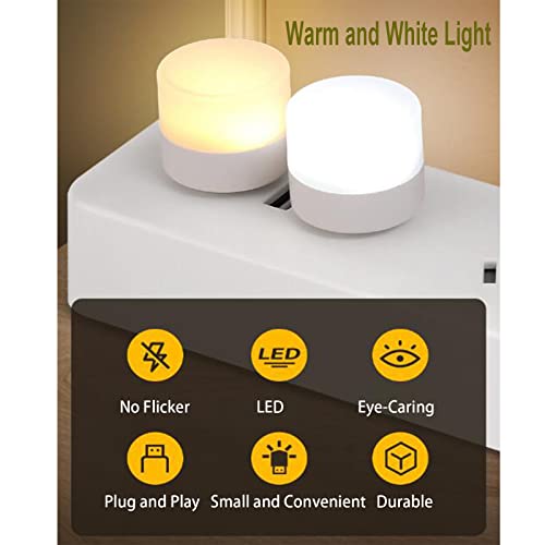 USB Night Light, LED Mini Light Bulb, Plug in Night Light, Small Night Lights, Warm White, USB Light Bulb for Bedroom, Bathroom, Hallway, Nursery, Kitchen, Car Tiny Light 6PS (6 White) - color: 6 White