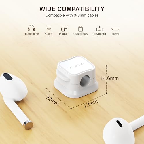 12 Pack Magnetic Cable Clip Organizer Cord Holder, Picozon Adhesive Cable Management, Wire Phone USB Charger Cable Holder, Keeper Organizer for Office Home Desktop Table - White - size: Pack of 12