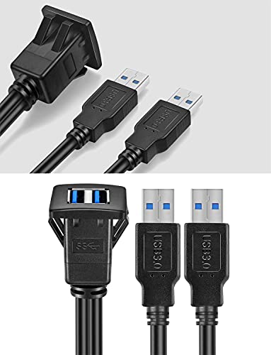 2M Dual USB3.0 Square Flush Mount Panel Cable, 6 feet, Black - size: 6 feet