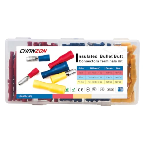 Chanzon 160pcs UL Recognized Bullet Connectors Terminal Kit 22-10AWG Gauge - size: Bullet Connector Assorted, style: 22-10AWG All Sizes