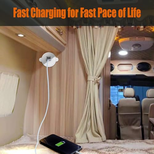 Facon 12V RV USB Charger Socket, Dual RV USB Outlet (5V / 2.4A), Super Slim Wall Mount 12V USB Outlet, for RV Trailer Camper Boat Marine Motorhome, White - color: Super Slim White Dual USB - 5V / 2.4A