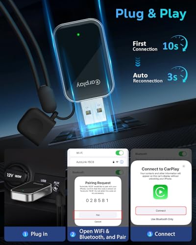 for CarPlay Wireless Adapter for Apple iPhone & Cars with Built-in CarPlay - color: Black