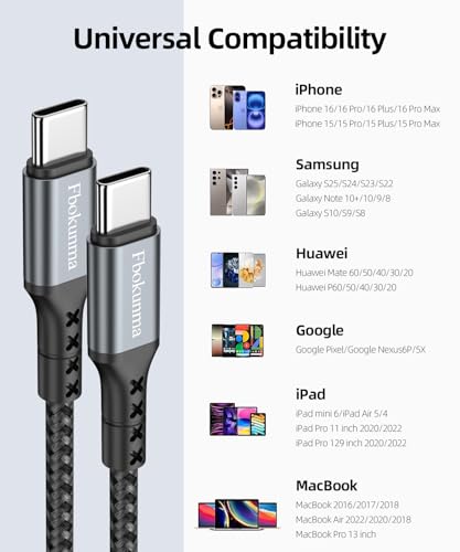 30.5cm(12인치) 짧은 USB C to USB C 케이블, 3팩 3m(1피트) 65W 충전기 케이블 PD 고속 충전 타입 C to 타입 C 코드 브레이디드 삼성 갤럭시 S23 S22 S21용, 아이폰 15 프로/15 프로 맥스, 아이패드 프로용 - size: 1FT