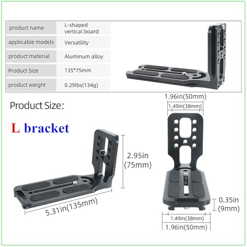 DSLR Camera L Bracket,Vertical Camera Mount,Quick Release Plate for Horizontal Vertical Photography, Compatible with Canon Nikon Sony Stabilizer Monopod Tripod