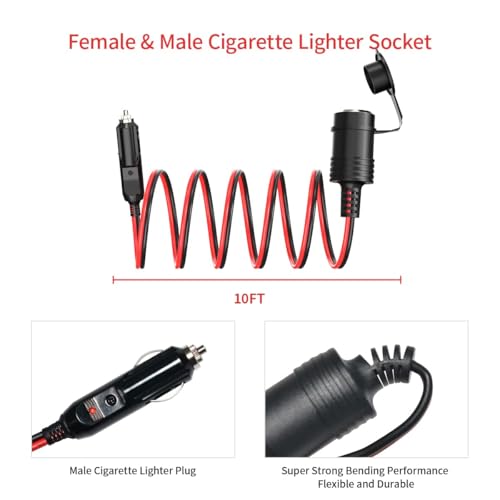 ELFCULB Cigarette Lighter Plug Extension Cable 14AWG 10FT for RV - color: CIG to PLUG, size: 10FT