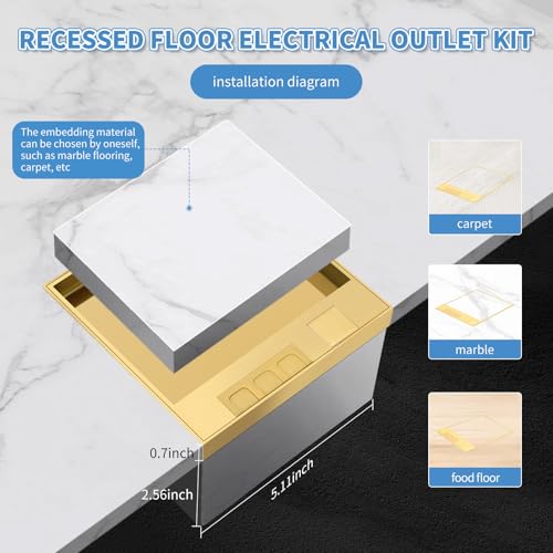 Recessed Flat Hidden Socket Kit,Recessed Floor Outlet with - color: Gold, size: TR+USB