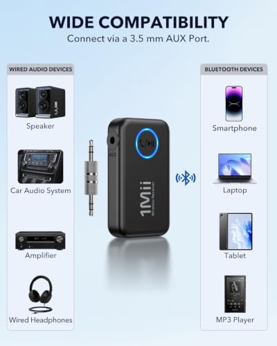 1Mii Bluetooth 6.0 Receiver for Car, AUX Bluetooth Car Adapter - style: ML100 (Standard)